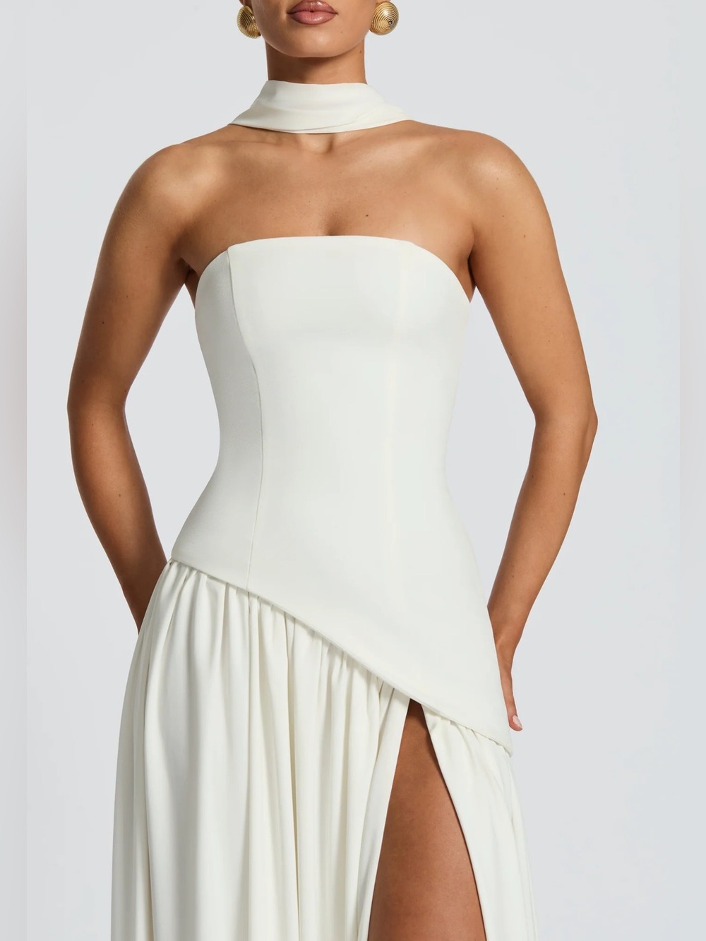 Strapless Ivory Asymmetrical Gown